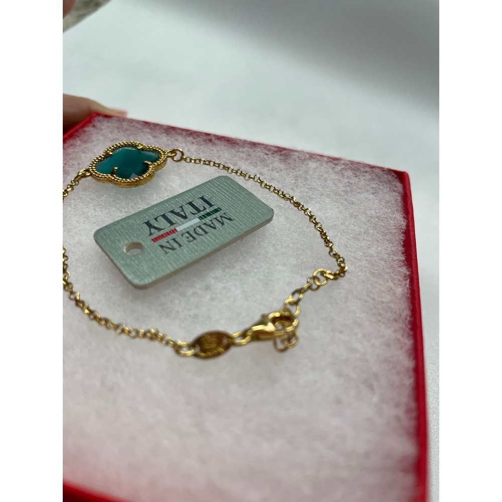 Mia Fiore Teal Green Quatrefoil Clover Gold Tone Chain Bracelet Adj. #793 - Picture 2 of 3